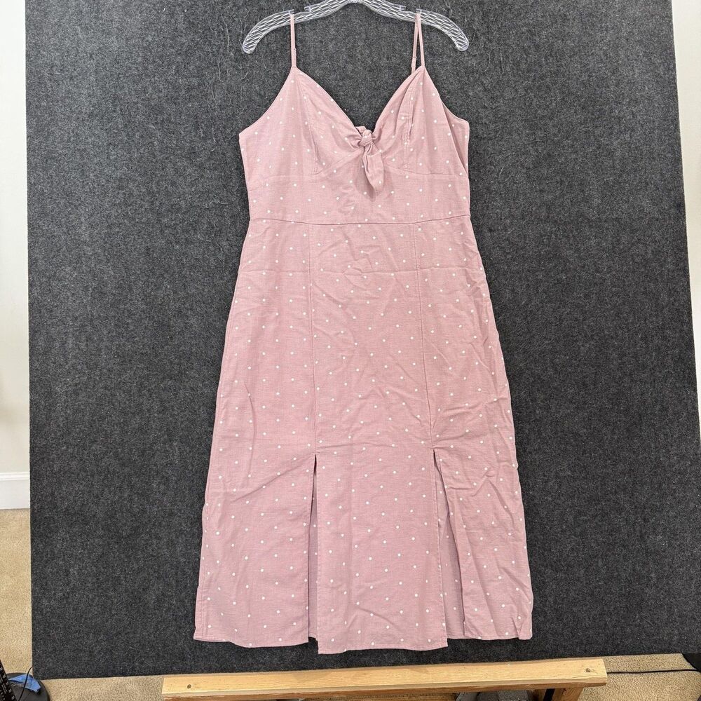 American Eagle Outfitters Dress Women's 12 Pink Polka Dot Tie Front Midi